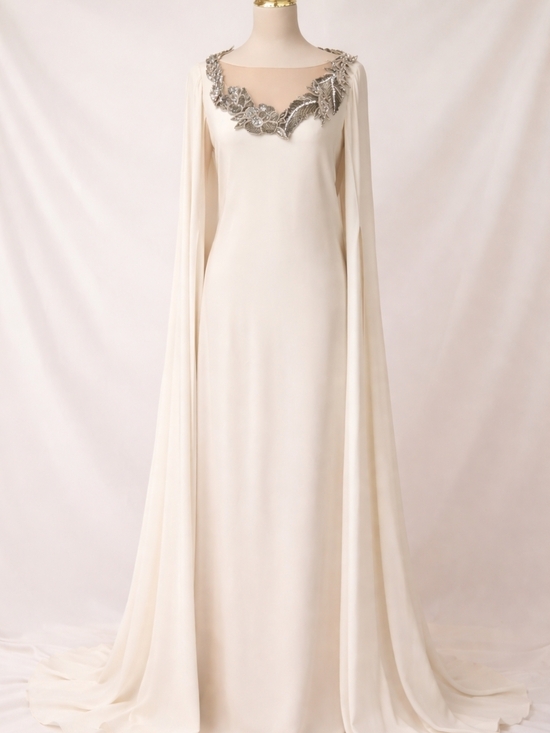 Oscar de la Renta Dresses & Skirts - Oscar de la Renta Silk Cape Gown Embellished Neckline $12,315 NWT Size S Maxi